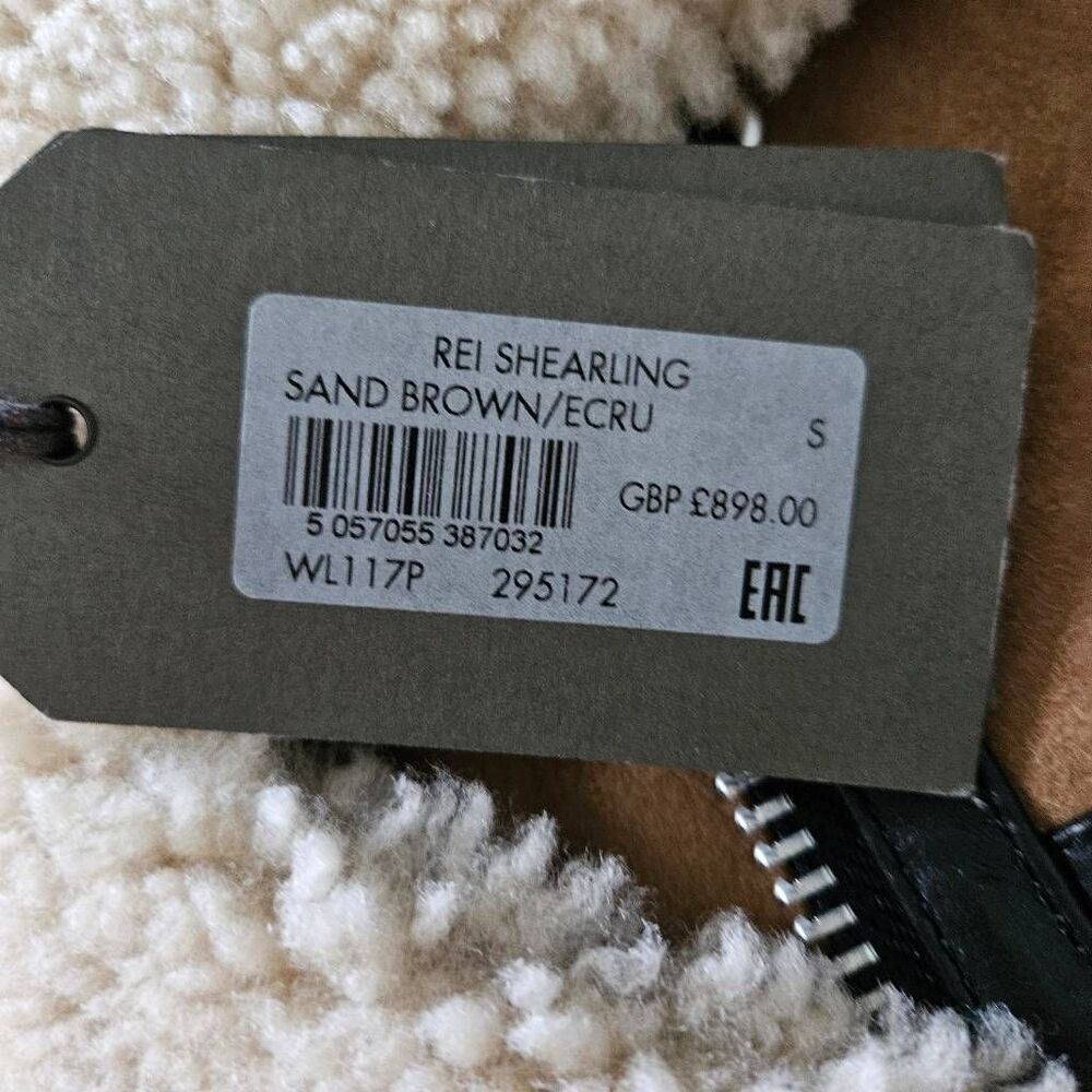 AllSaints Rei Shearling Suede Leather Moto Jacket Size Small in Sand Brown/Ecru - Picture 4 of 11